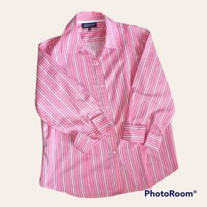 Jones New York Signature Women's Striped Pink and White Blouse